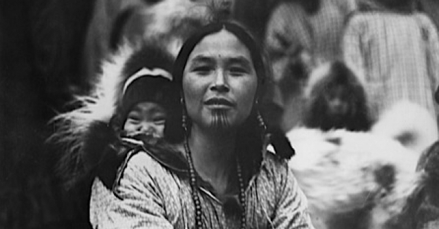 Aaju Peter a Greenland Inuit now living in Nunavut displays her  traditional facial tattoos Stock Photo  Alamy