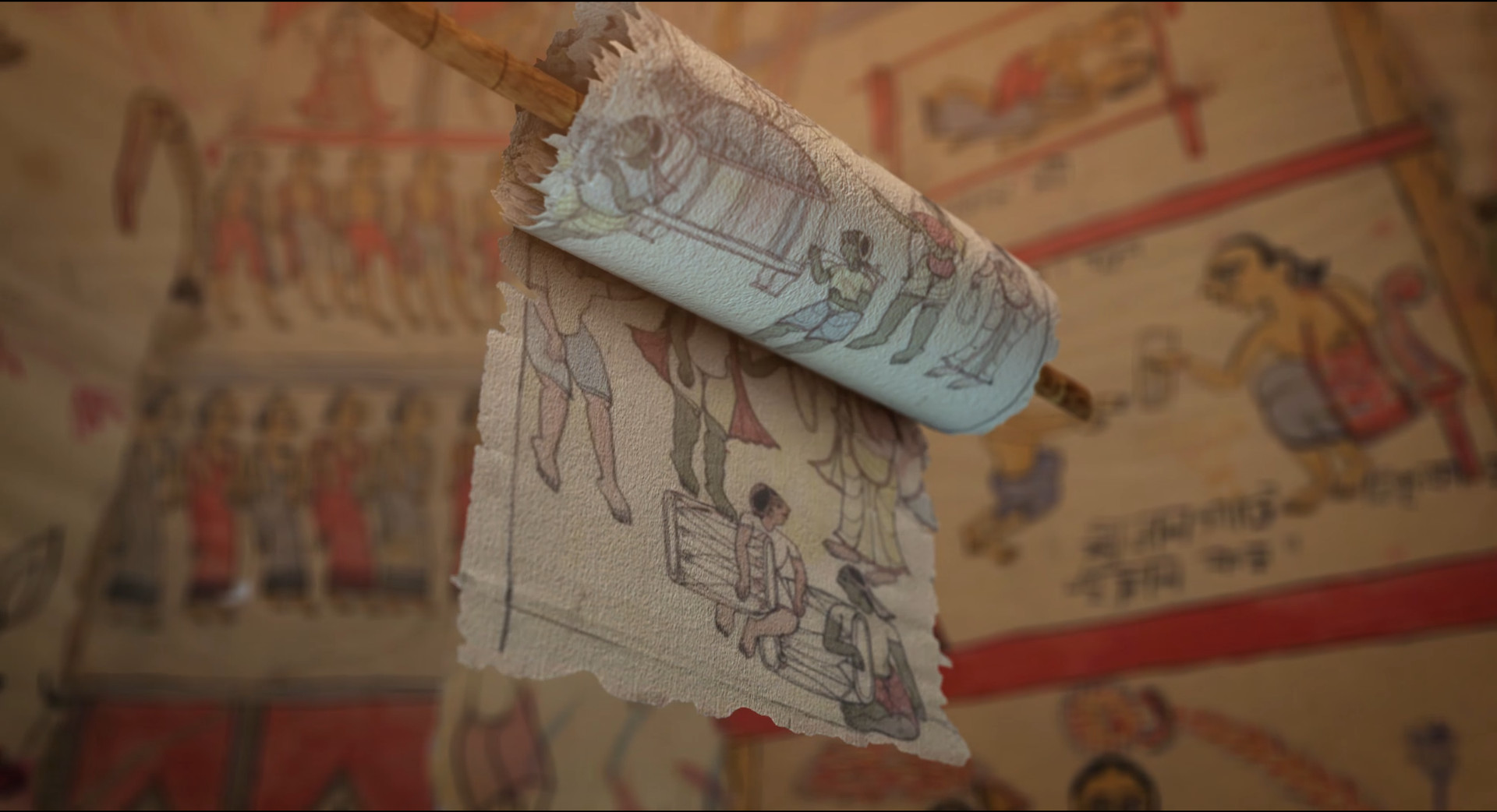 Image shows painted scroll 