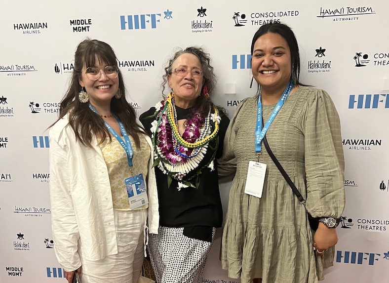 Producers Maddy and Matilda with Rena Owen at Hawai'i International Film Festival