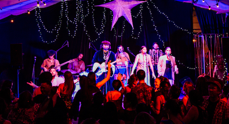 Musician, Troy Kingi and Band perform to an enthusiastic crowd at the Māoriland Red Carpet Party 2021